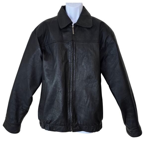 Cougar Leather Black Leather Bomber Jacket Insulated Quilted Lining Coat Mens XL - Picture 1 of 9